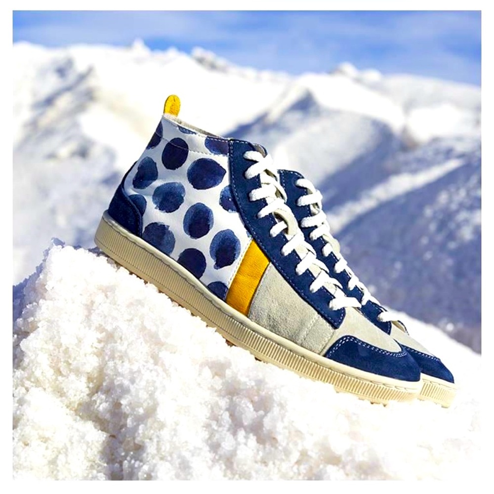 COTÉLAC Abou Spotted Leather & Suede Mid-Top Sneaker - From: Ethiopia (Size: 41)